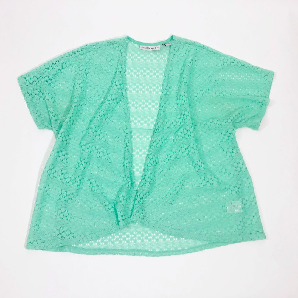 EUC Sag Harbor Mint Green Lace Knit Kimono Wms Size Large - Picture 2 of 5